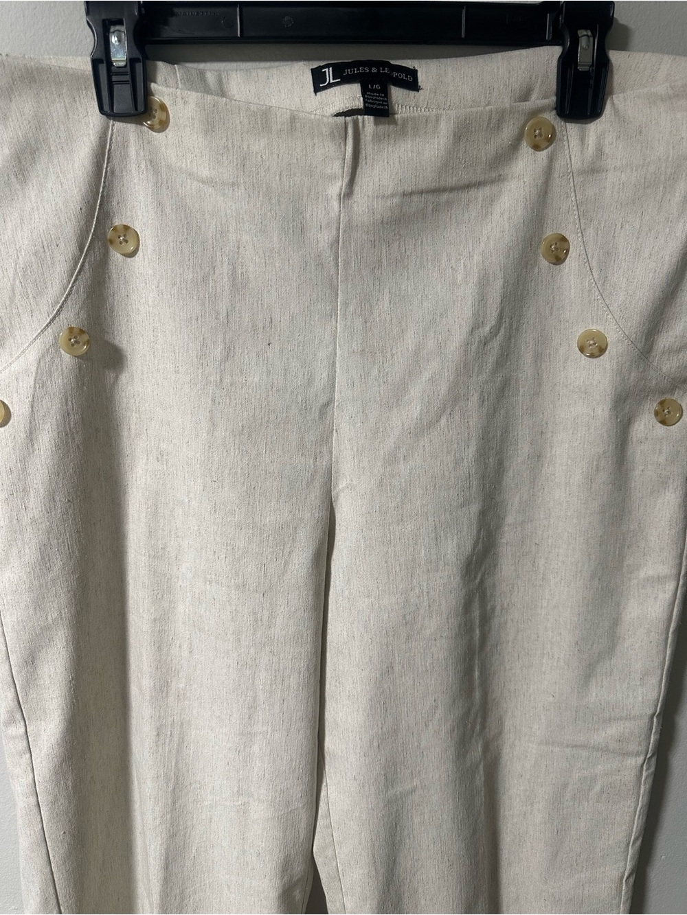 Jules & Leopold Natural Cream Wide-Leg Button-Accent Pants